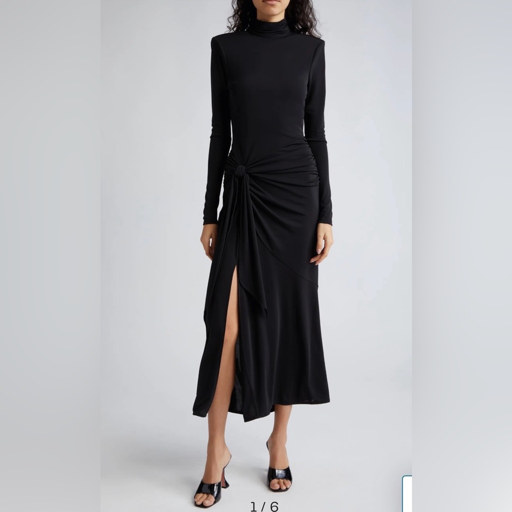 NEW Cinq à Sept Johnson Side Ruched Black Long Sleeve Midi Dress, Size 2